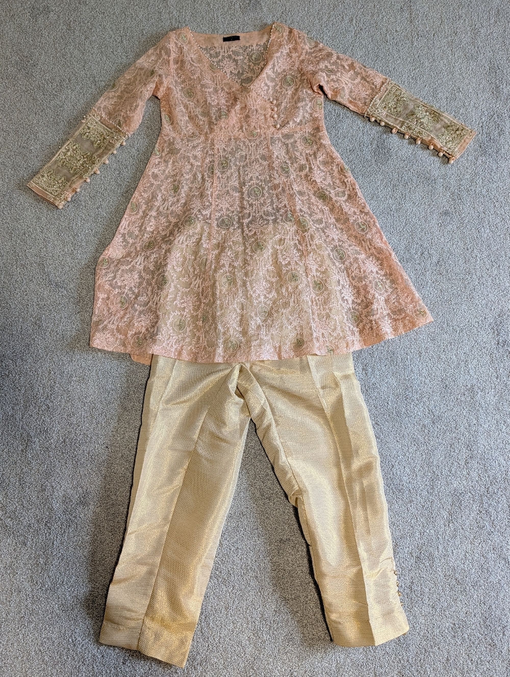 Sapphire Pakistani Kurta Set Small Peach Embroidered Formal Outfit 2 Piece